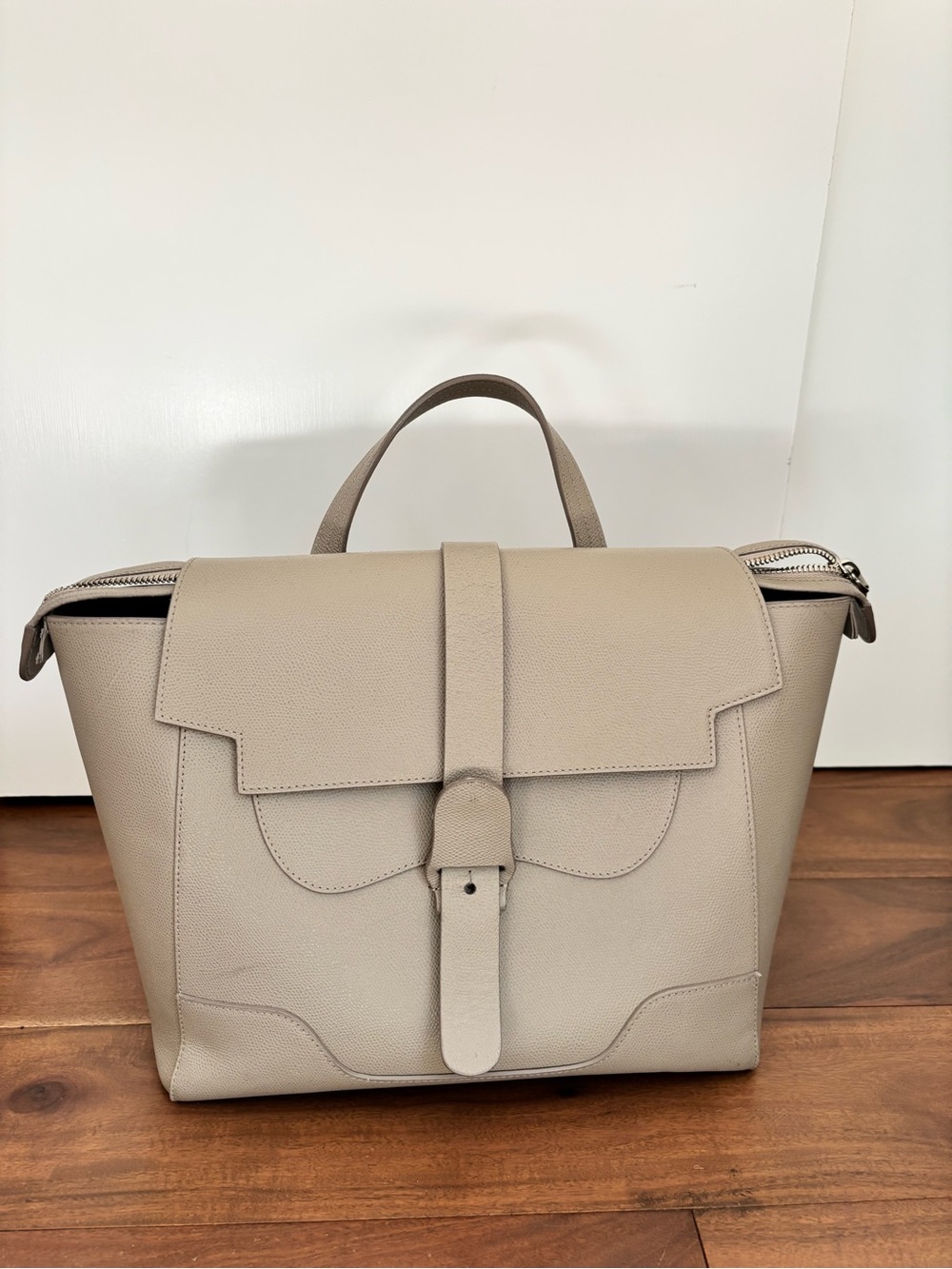 Senreve Maestra Leather Satchel in Light Taupe